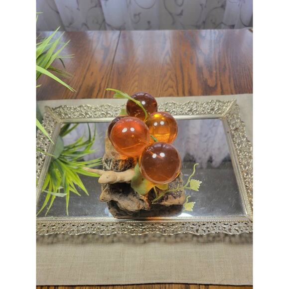Vintage Lucite Orange Grapes Cluster, Driftwood Vine, MCM Autumn Decor - Picture 3 of 4